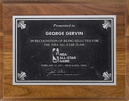 1977 George Gervin All Star Recognition Plaque Award (Gervin LOA)